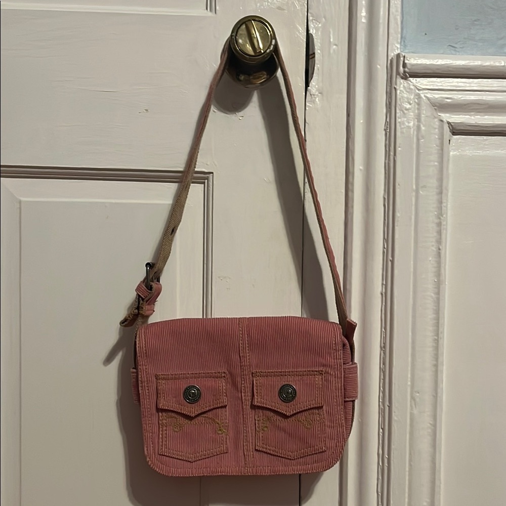 Pink Corduroy Crossbody Bag